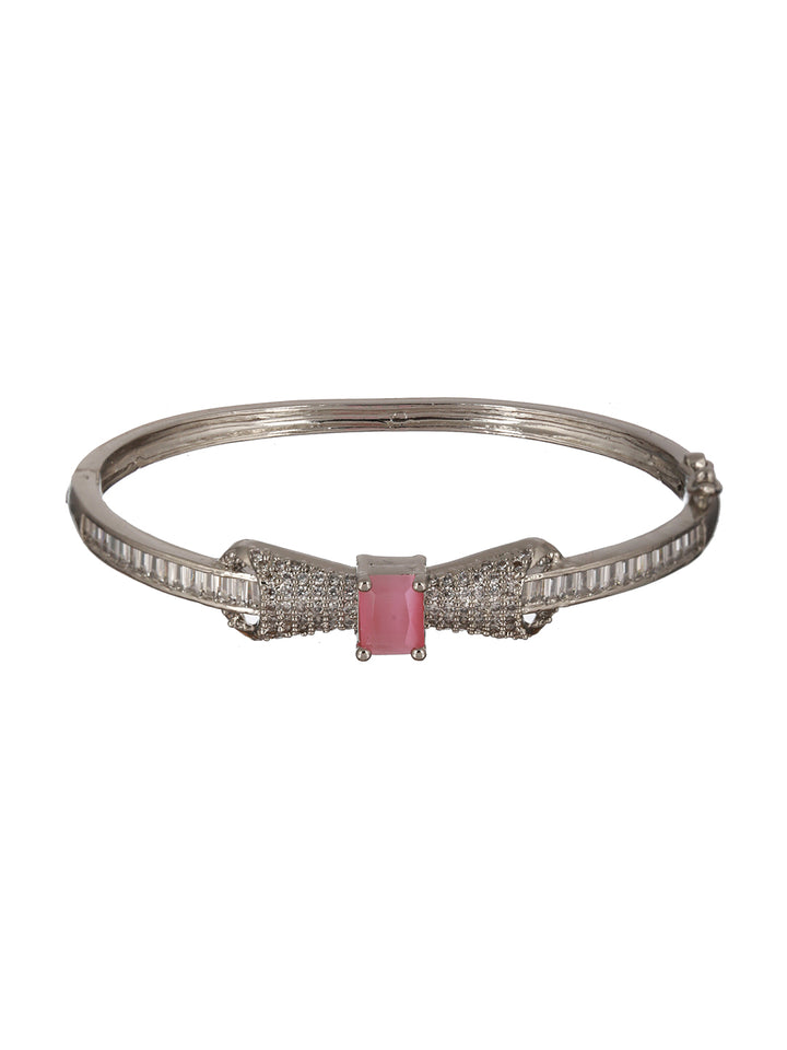 Priyaasi Pink Bow American Diamond Silver-Plated Bracelet