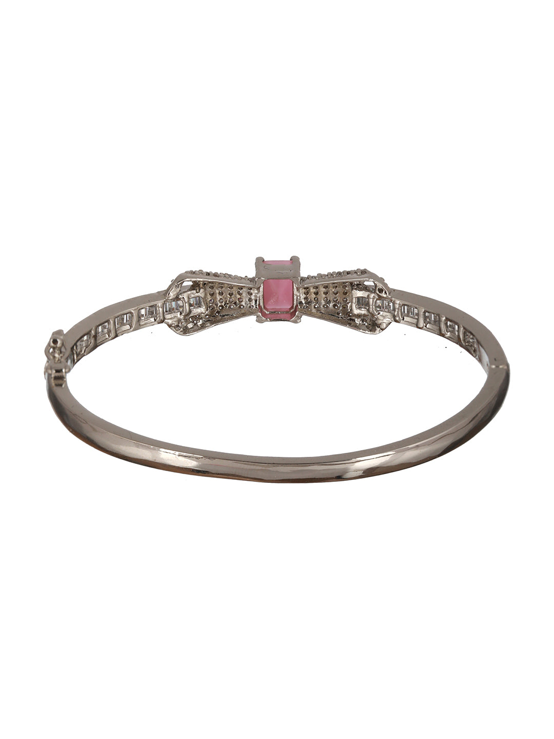 Priyaasi Pink Bow American Diamond Silver-Plated Bracelet