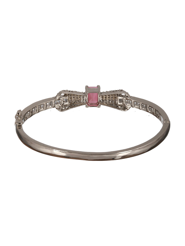 Priyaasi Pink Bow American Diamond Silver-Plated Bracelet