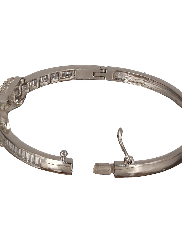 Priyaasi Pink Bow American Diamond Silver-Plated Bracelet