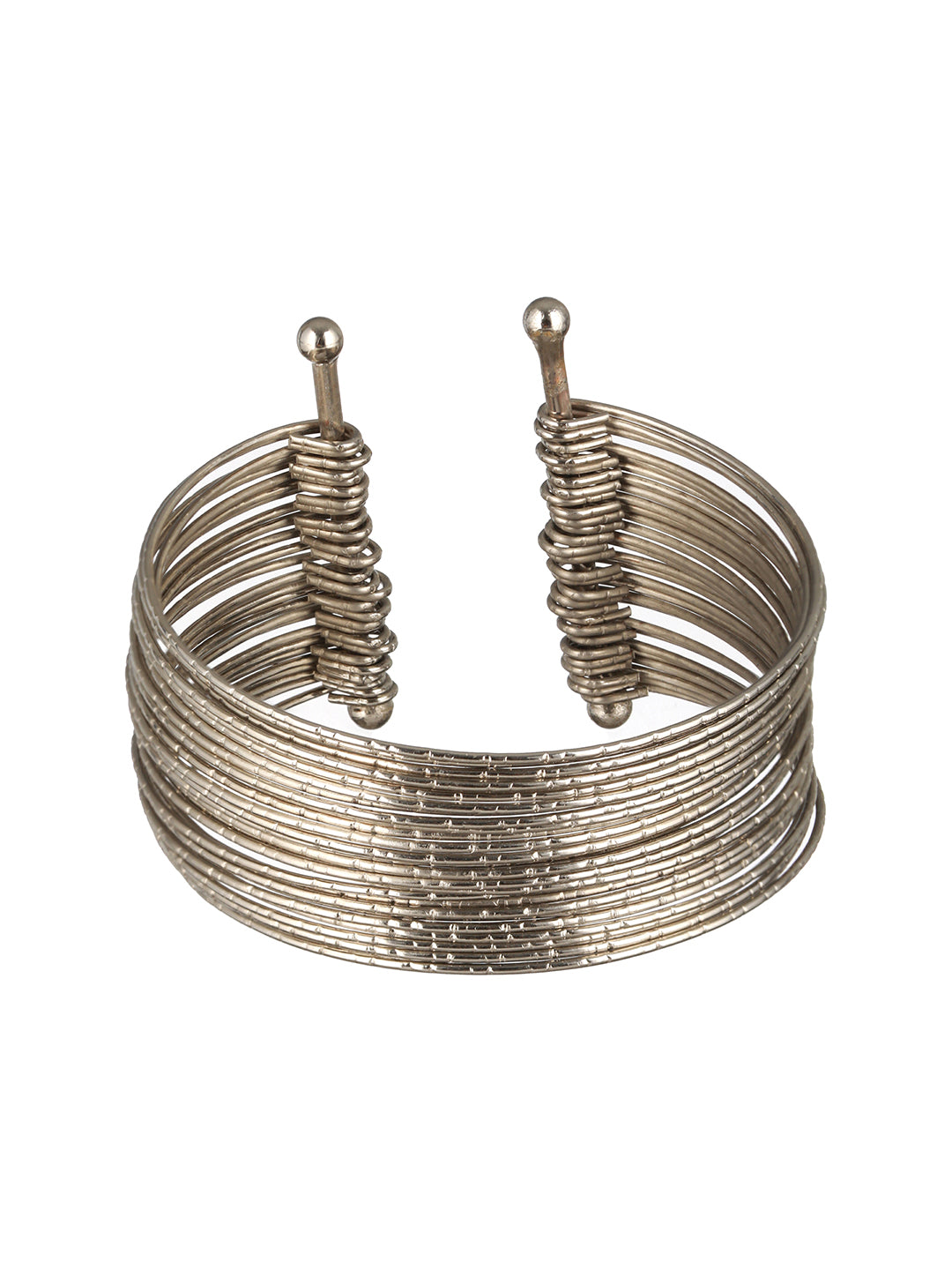 Priyaasi Multistring Textured Solid Silver-Plated Cuff Bracelet