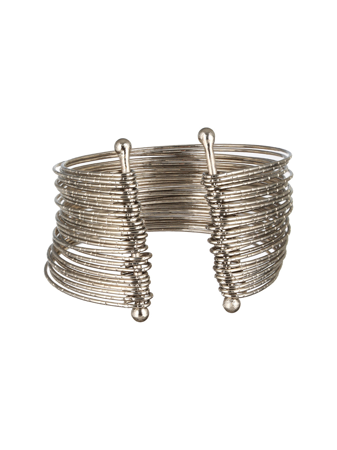 Priyaasi Multistring Textured Solid Silver-Plated Cuff Bracelet