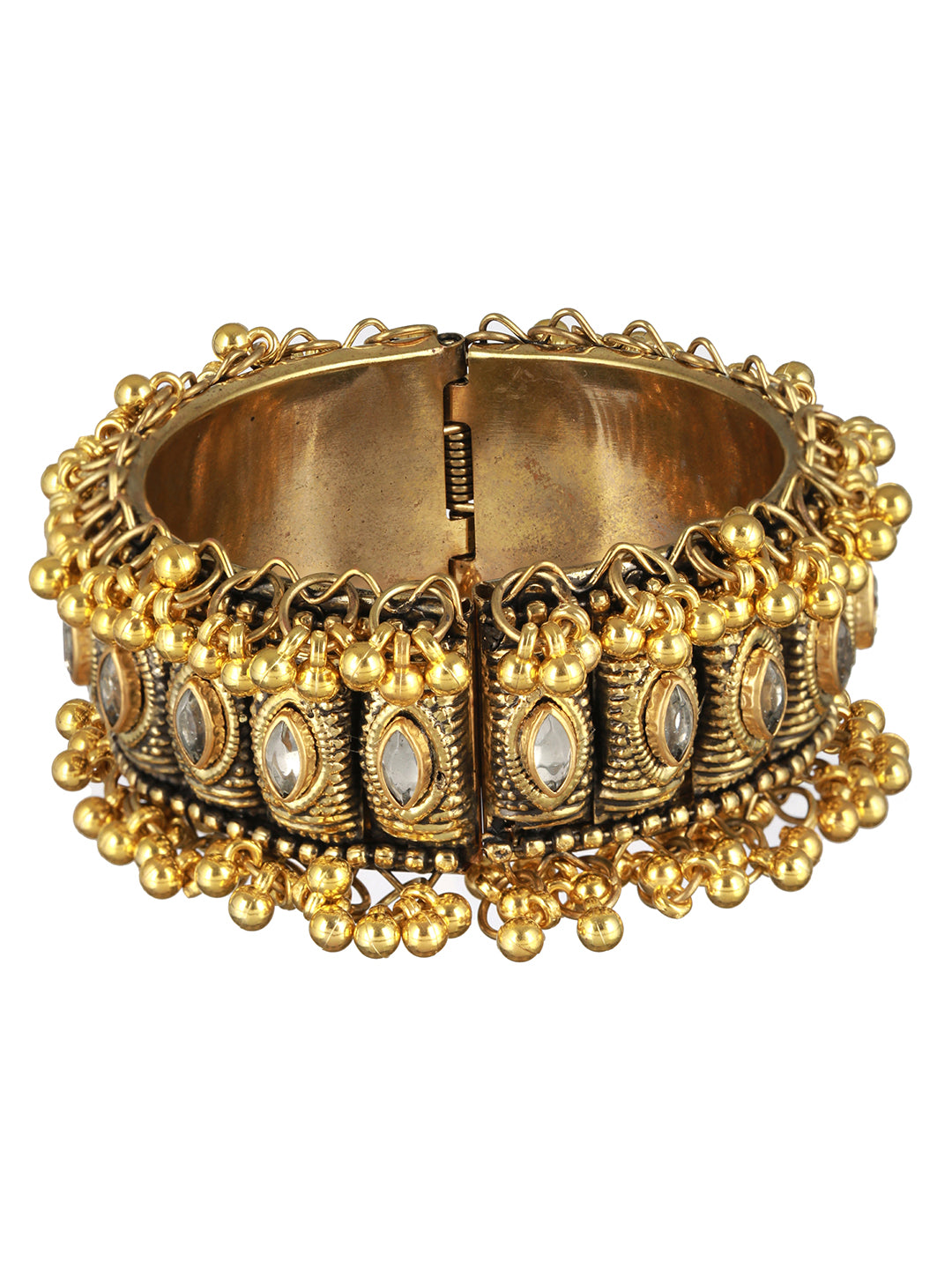 Priyaasi Oxidised Bold Studded Leaf Gold-Plated Ghungroo Bracelet