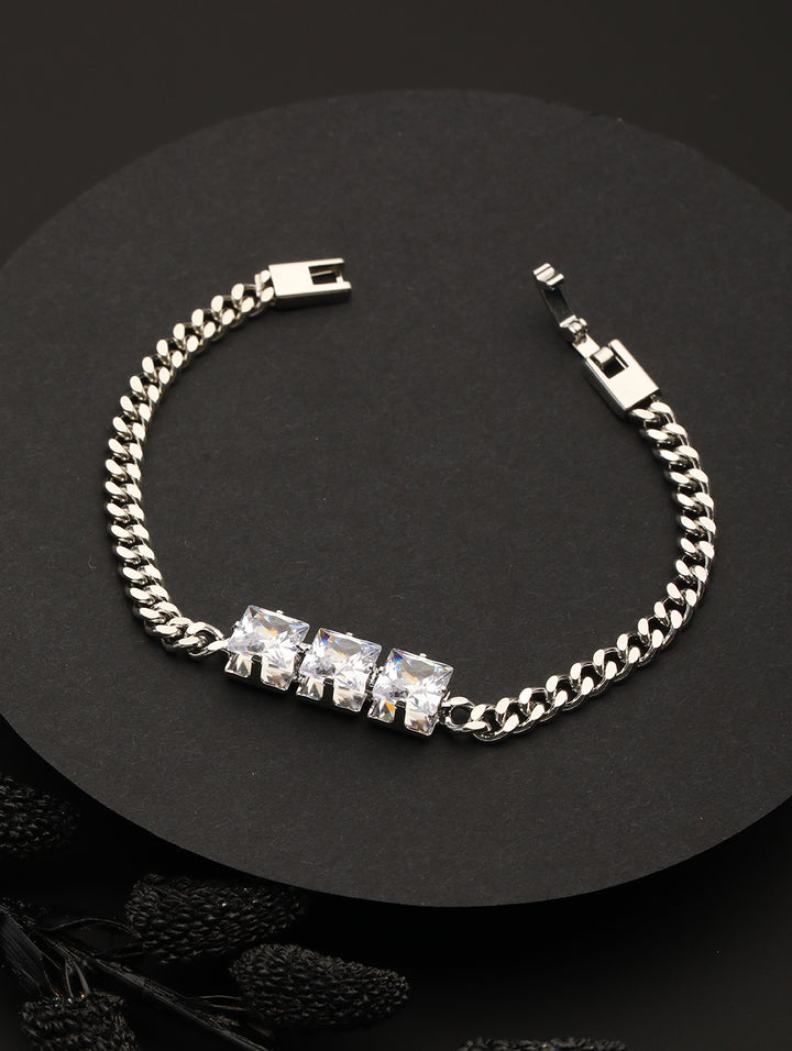 Tri-Block American Diamond Silver-Plated Link Bracelet