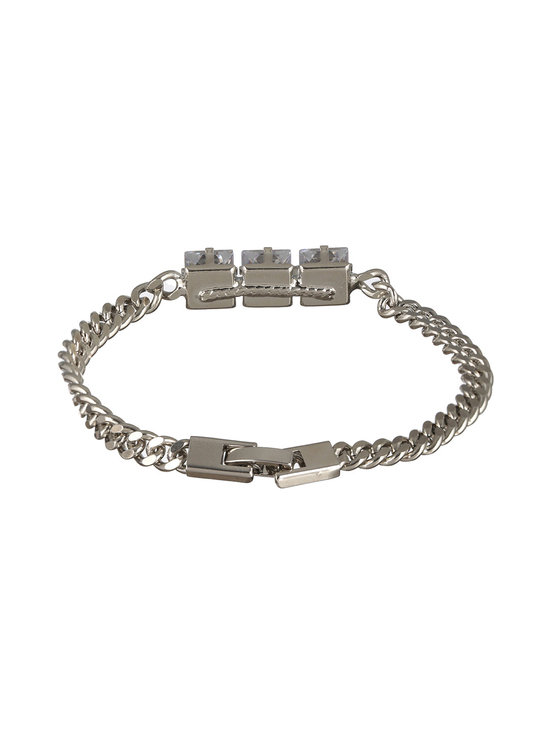 Tri-Block American Diamond Silver-Plated Link Bracelet