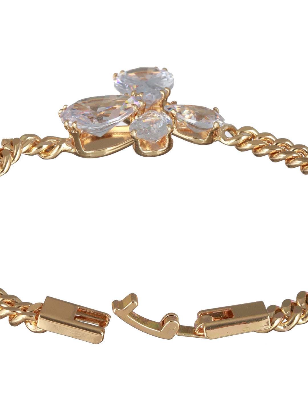 Leaf Flower American Diamond Gold-Plated Link Bracelet
