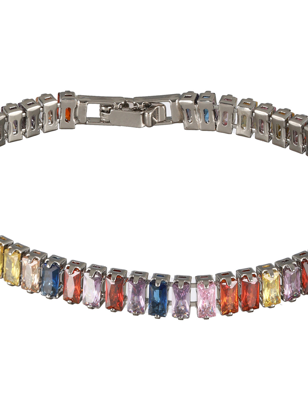 Multicolor Baguette Stone Studded Silver-Plated Bracelet