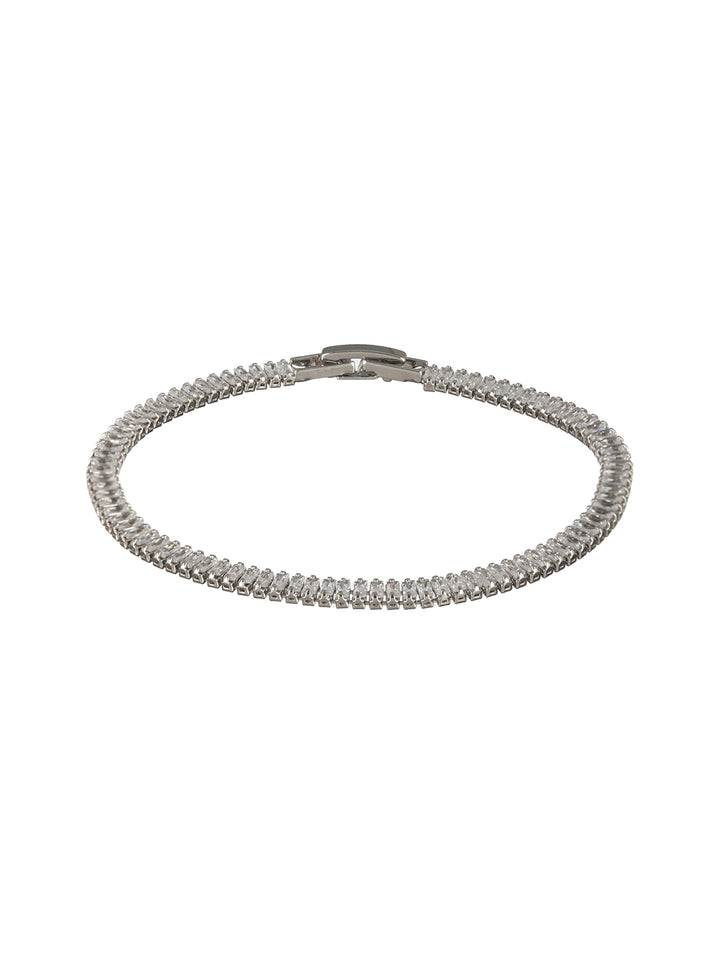 Elegant Baguette American Diamond Silver-Plated Bracelet
