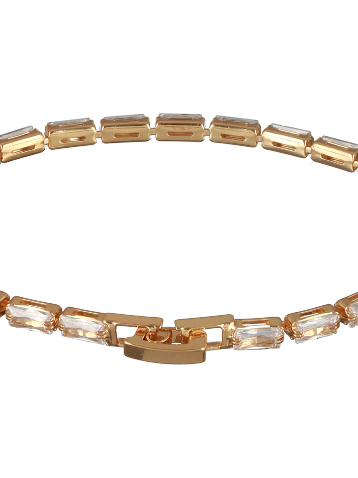 Studded Brick American Diamond Gold-Plated Bracelet