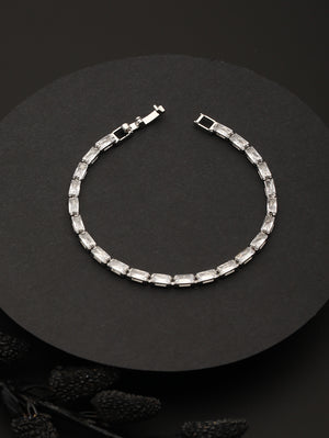 Studded Brick American Diamond Silver-Plated Bracelet