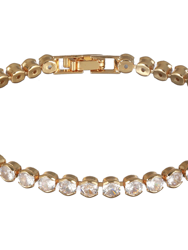 Round Link American Diamond Gold-Plated Bracelet