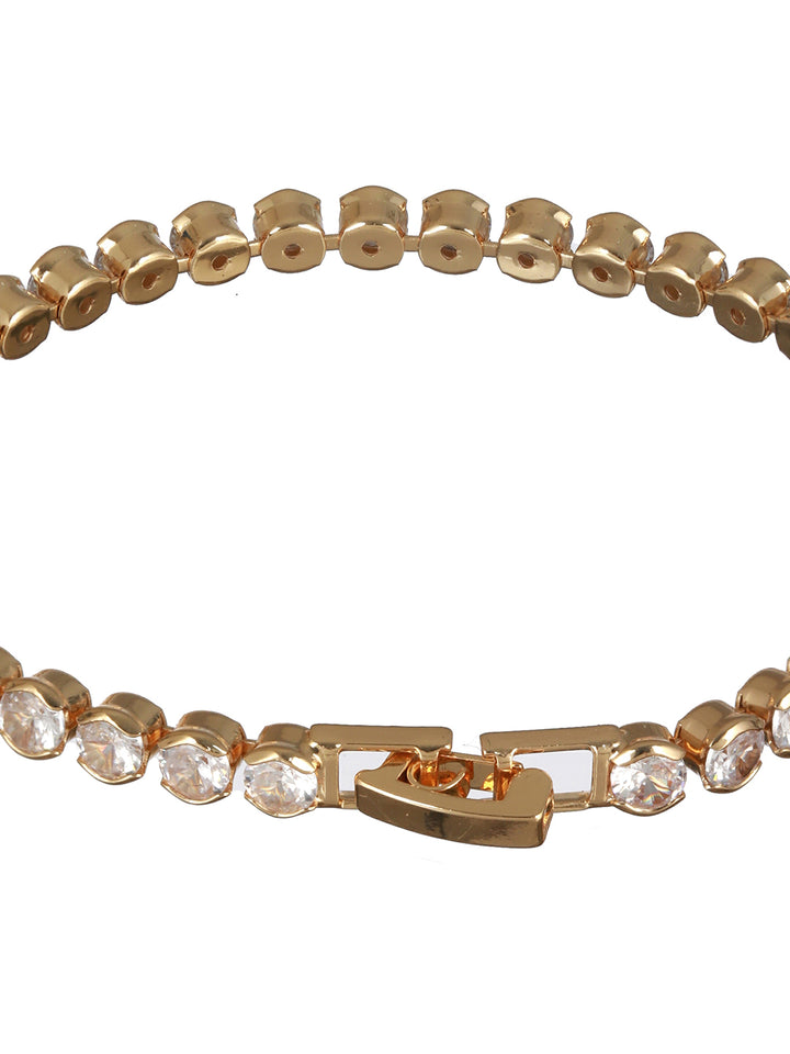 Round Link American Diamond Gold-Plated Bracelet