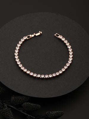 Round Link American Diamond Rose Gold-Plated Bracelet