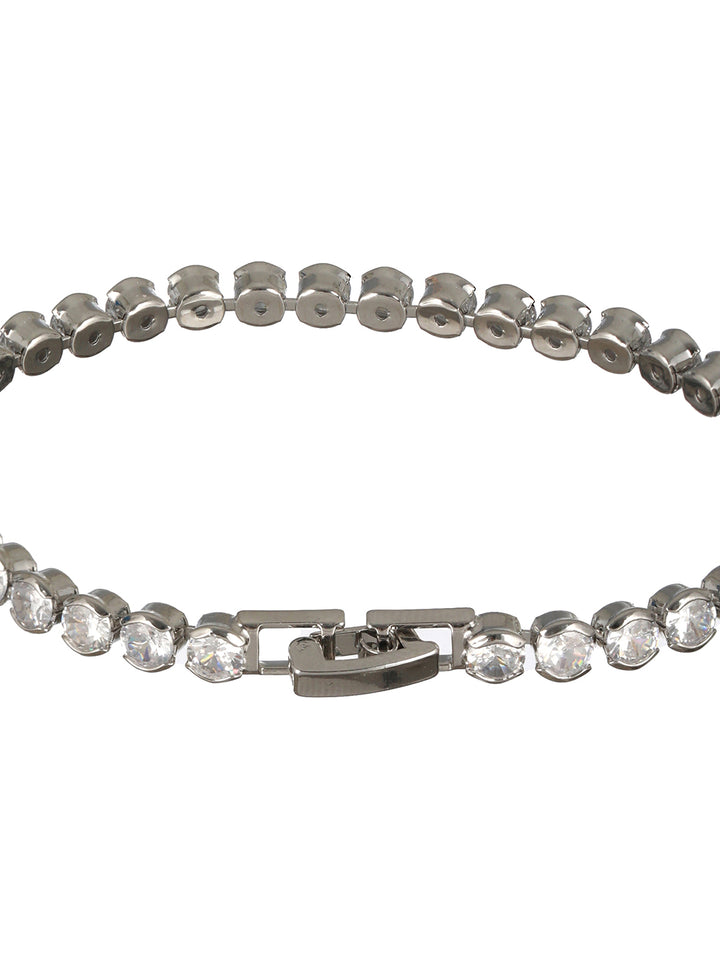 Round Link American Diamond Silver-Plated Bracelet