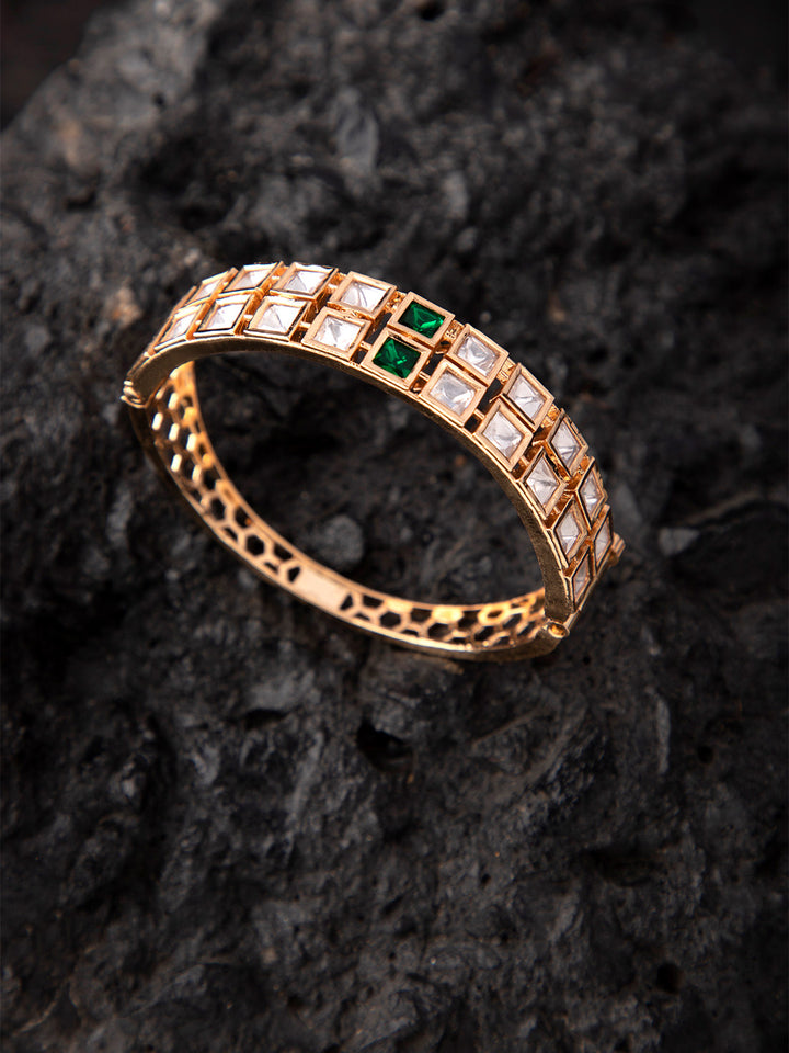Priyaasi Green Stone Studded Gold Plated Kundan Bracelet