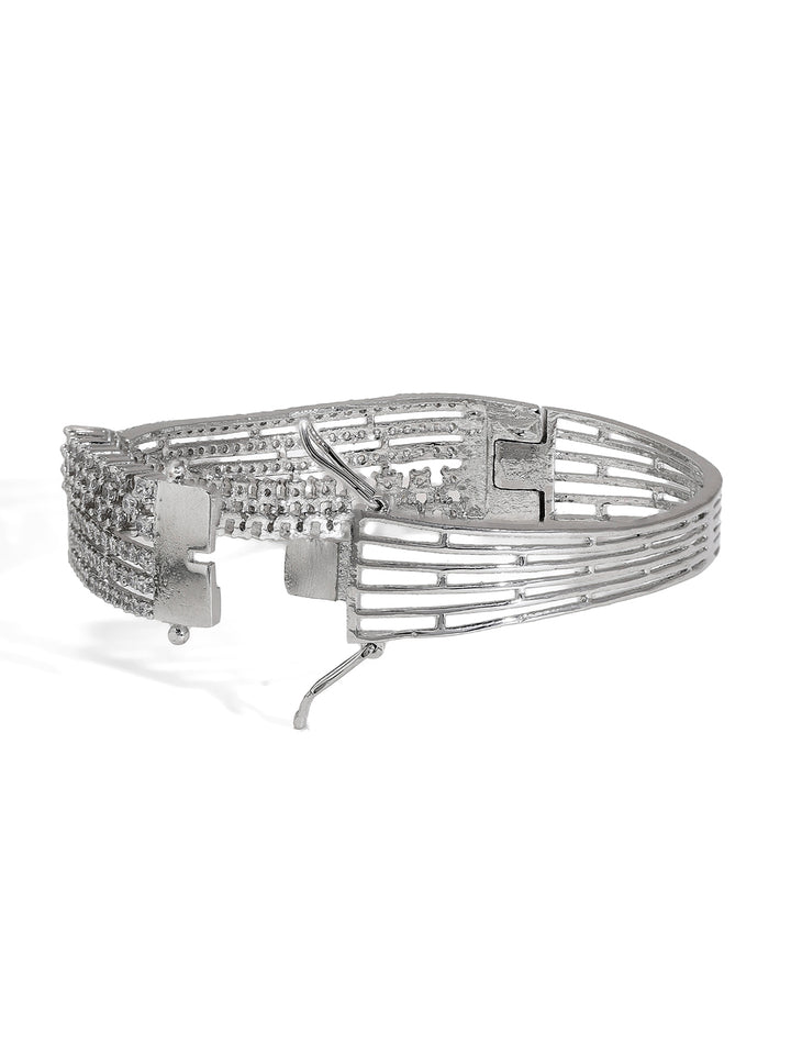 Priyaasi American Diamond Brilliance Adorns Our Silver-Plated Bracelet