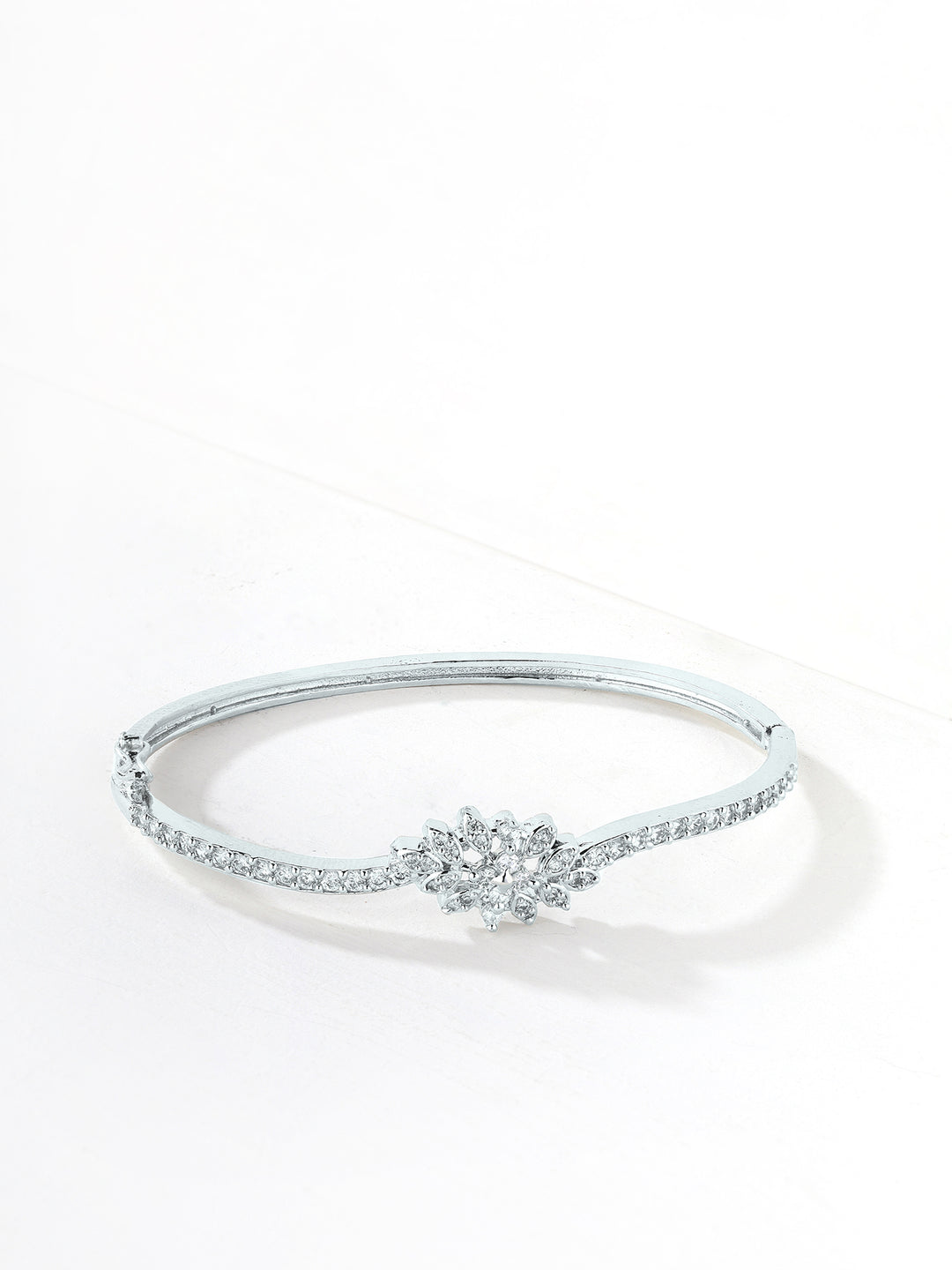 Priyaasi American Diamond Floral Silver Bracelet