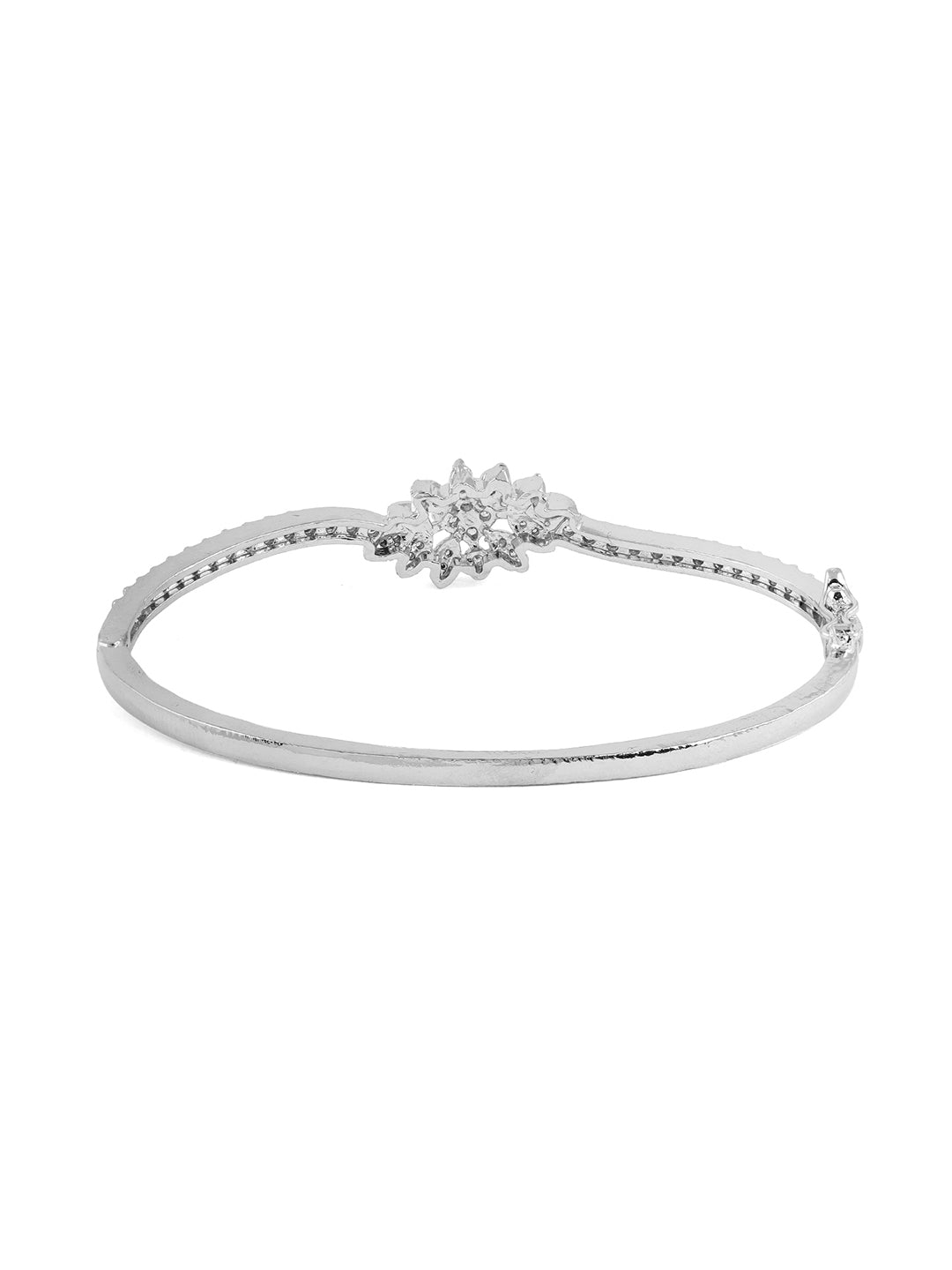 Priyaasi American Diamond Floral Silver Bracelet