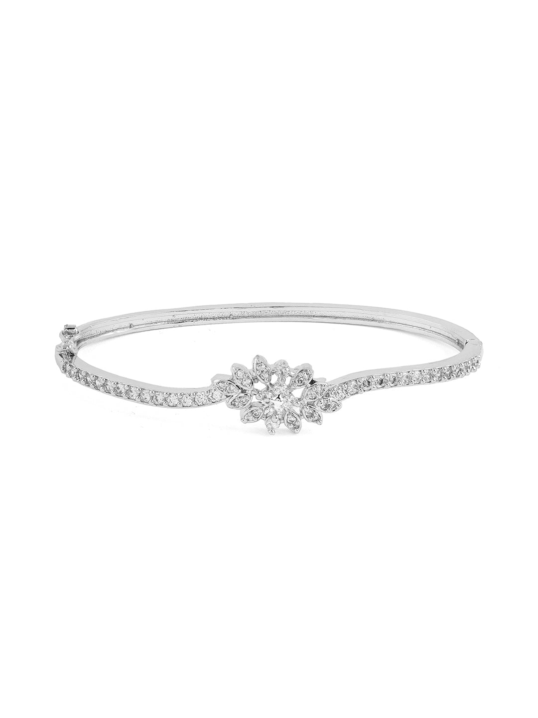 Priyaasi American Diamond Floral Silver Bracelet