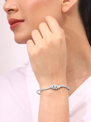 Priyaasi American Diamond Floral Silver Bracelet