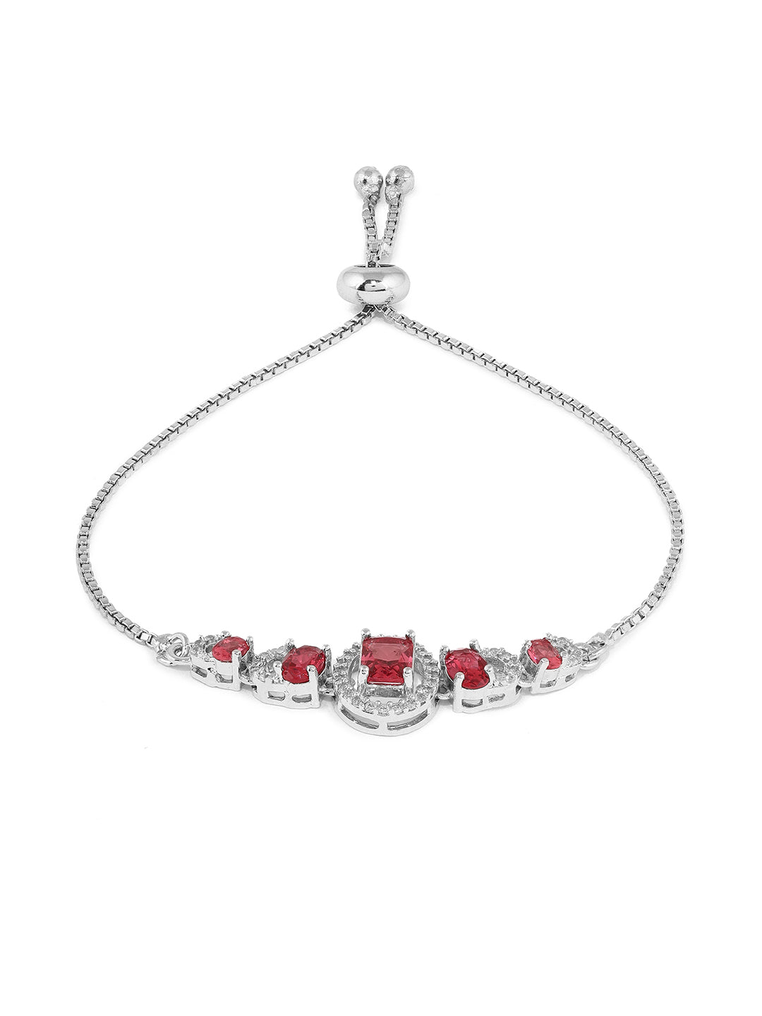 Priyaasi Red Elegant Silver-Plated AD Geometric push back Chain Bracelet