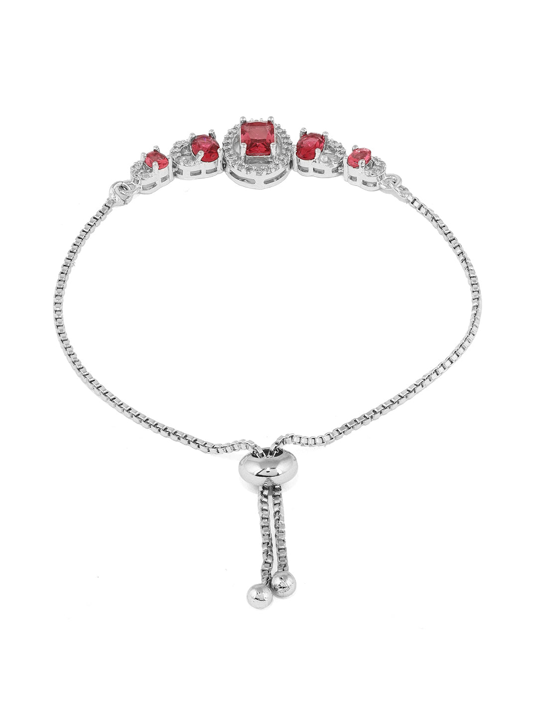 Priyaasi Red Elegant Silver-Plated AD Geometric push back Chain Bracelet