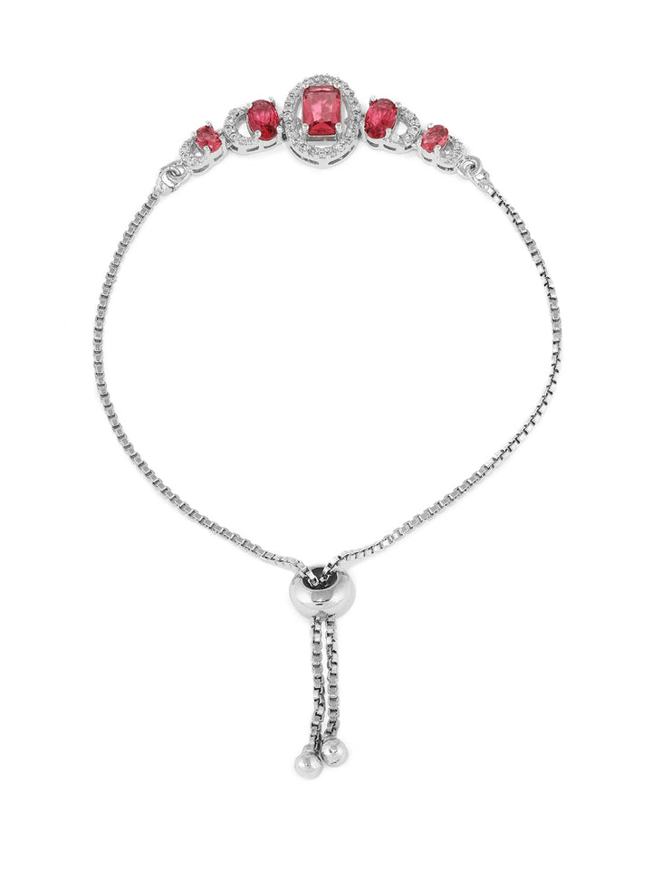 Priyaasi Red Elegant Silver-Plated AD Geometric push back Chain Bracelet