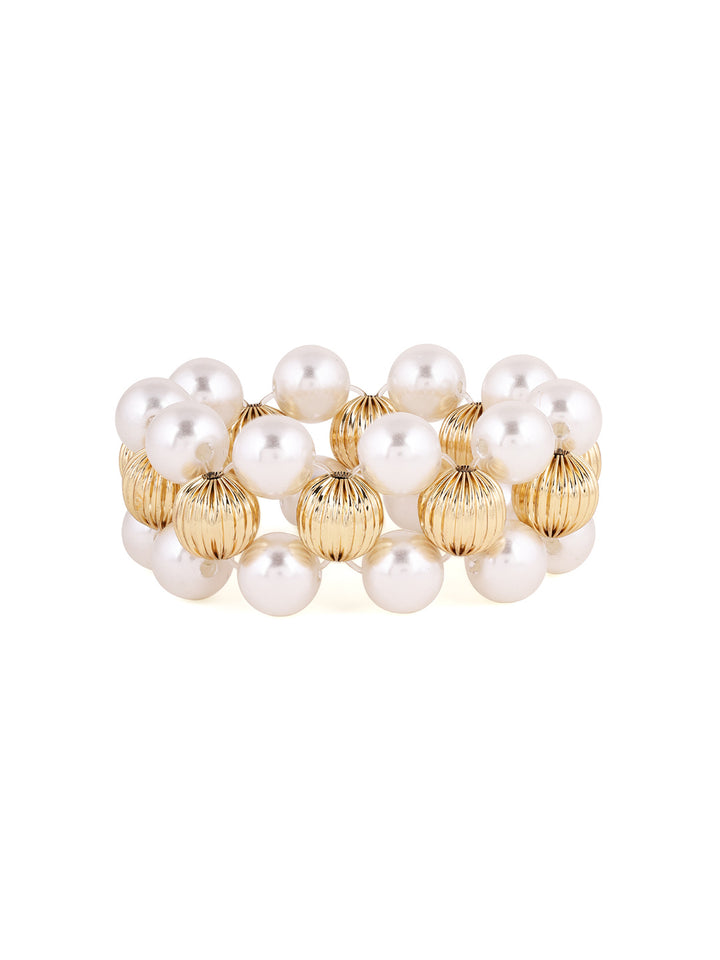 Priyaasi Simple Gold Pearl Beaded Balls Gold Plated Bracelet