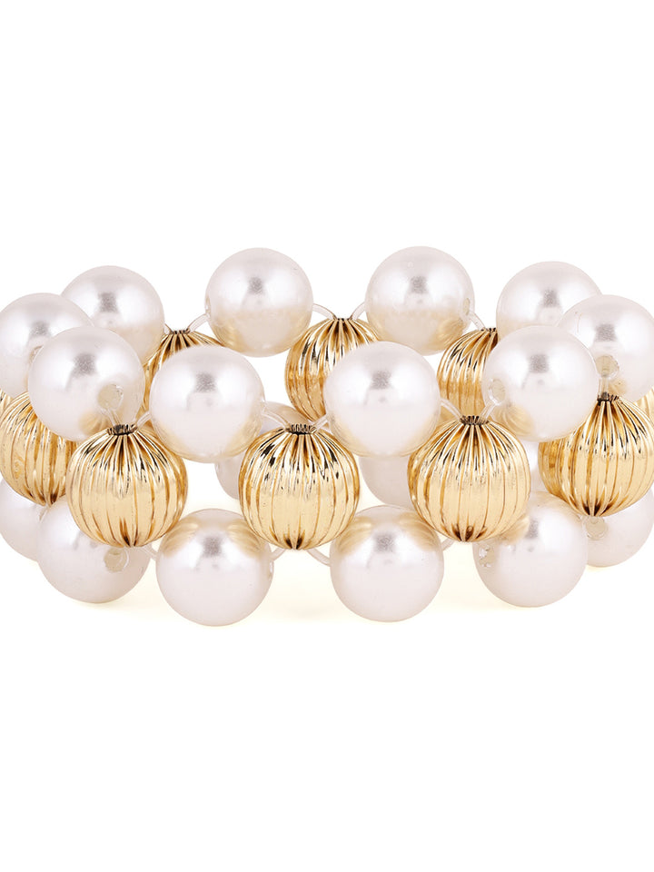 Priyaasi Simple Gold Pearl Beaded Balls Gold Plated Bracelet