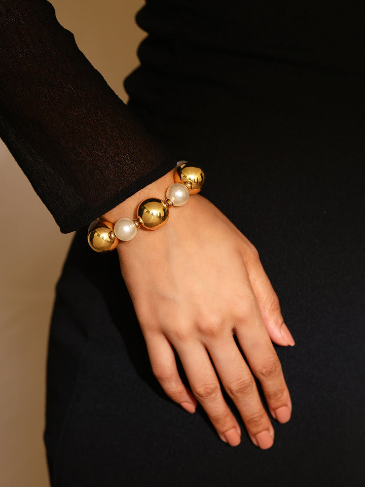 Priyaasi Gold Pearl Sequenced Balls Gold Plated Bracelet