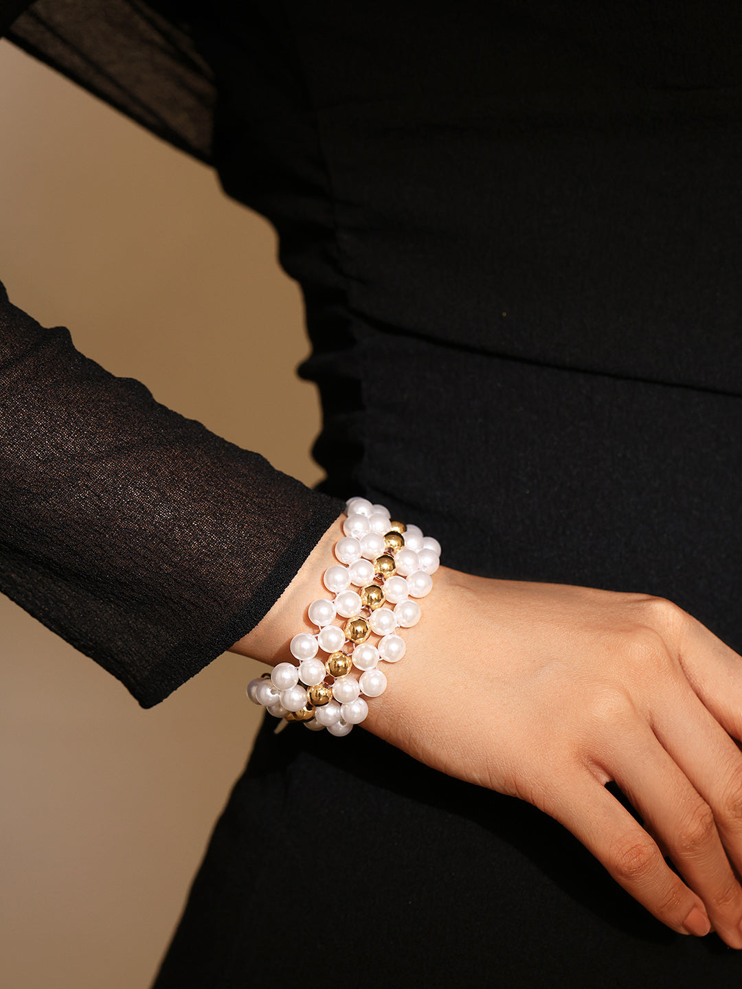 Priyaasi Gold-Plated Pearls-Beaded Wraparound Bracelet