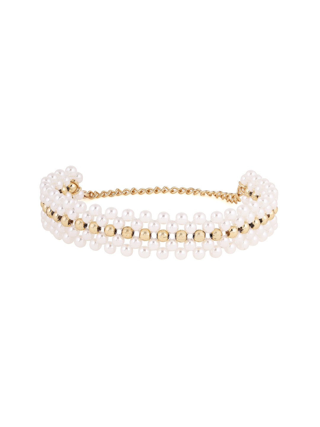 Priyaasi Pearl Gold Mesh Gold Plated Fancy Bracelet