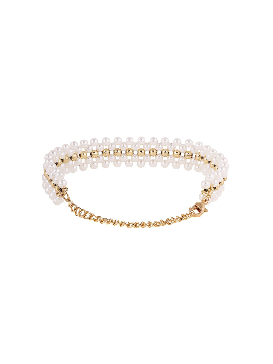 Priyaasi Pearl Gold Mesh Gold Plated Fancy Bracelet
