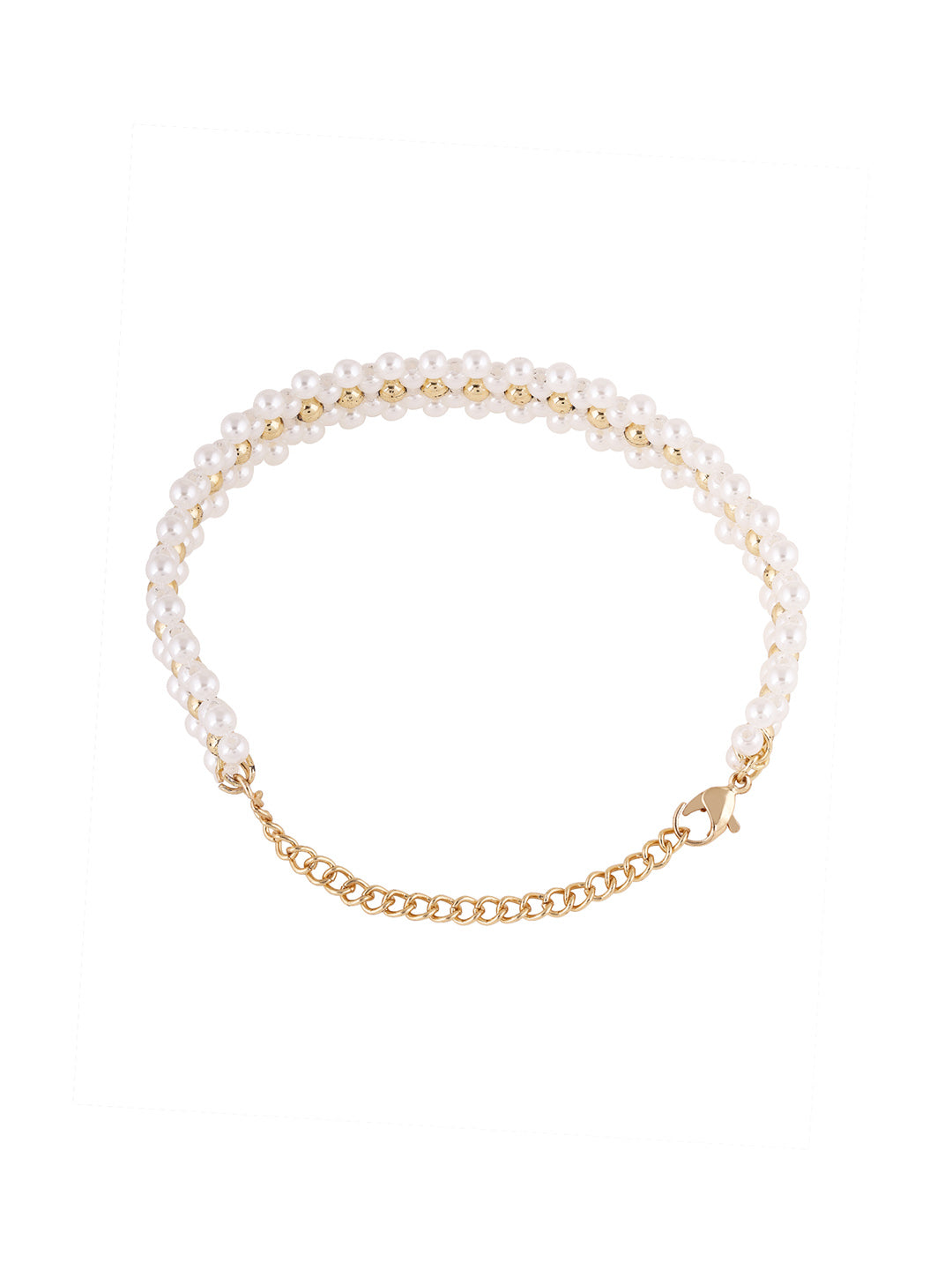 Priyaasi Pearl Gold Mesh Gold Plated Fancy Bracelet