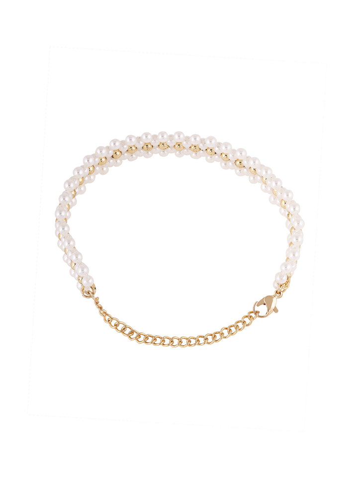 Priyaasi Pearl Gold Mesh Gold Plated Fancy Bracelet