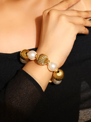 Priyaasi Pearl Bold Statement Sequenced Classy Gold Plated Bracelet