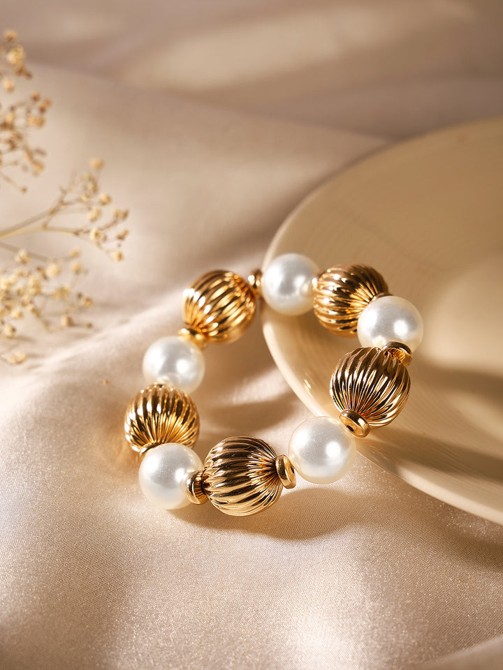 Priyaasi Pearl Bold Statement Sequenced Classy Gold Plated Bracelet