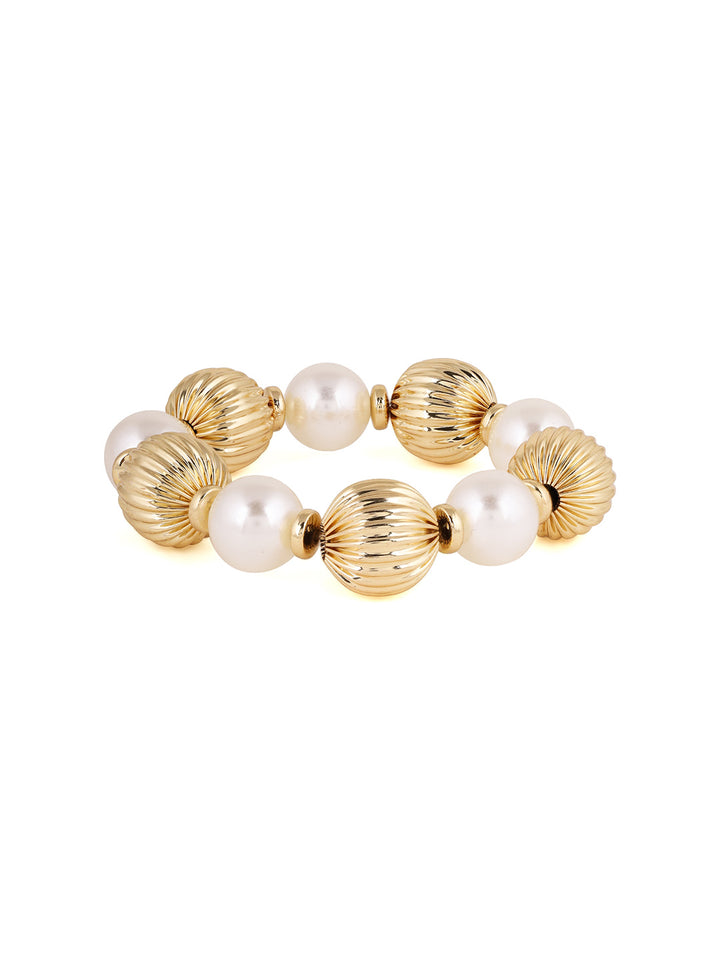Priyaasi Pearl Bold Statement Sequenced Classy Gold Plated Bracelet