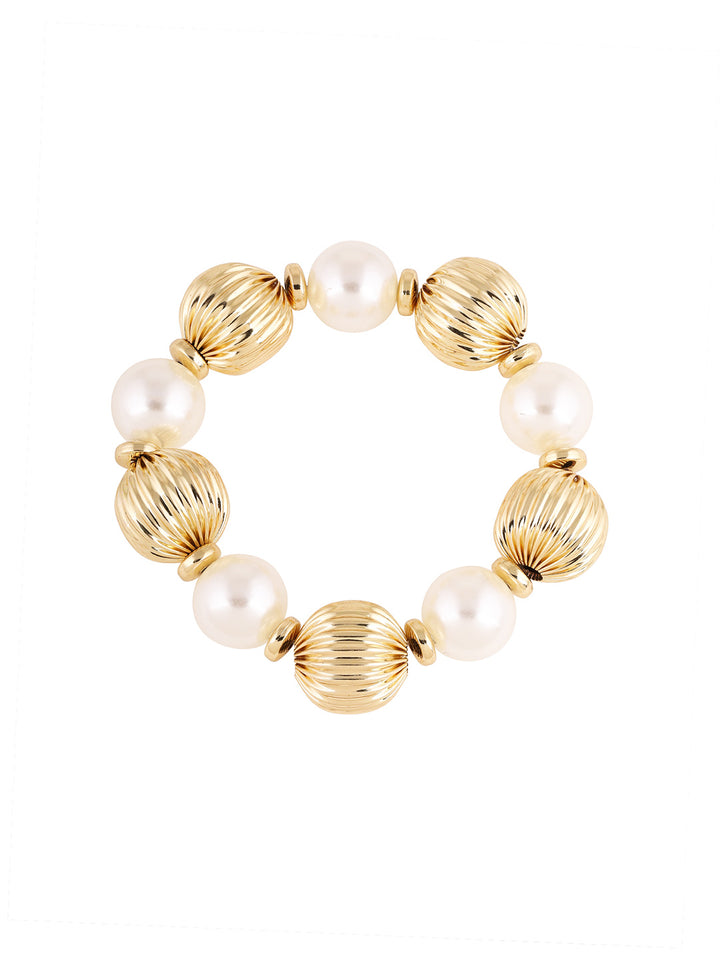 Priyaasi Pearl Bold Statement Sequenced Classy Gold Plated Bracelet