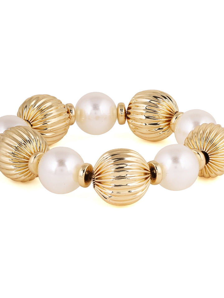 Priyaasi Pearl Bold Statement Sequenced Classy Gold Plated Bracelet