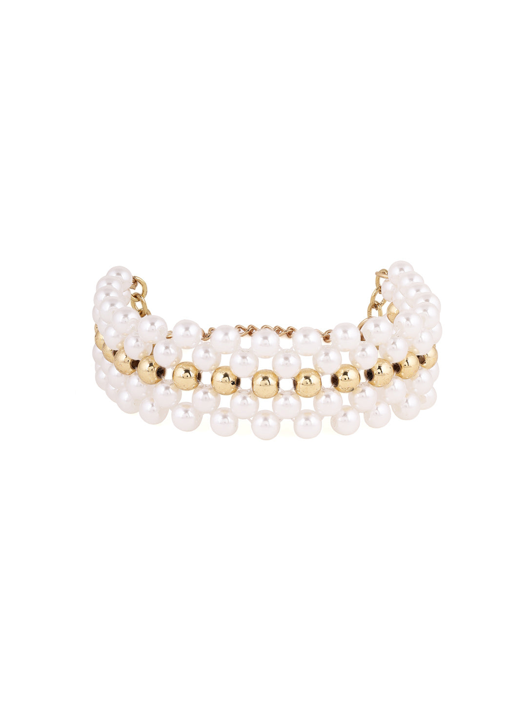 Priyaasi Pearly Gold Mesh sequenced Gold Plated Bracelet