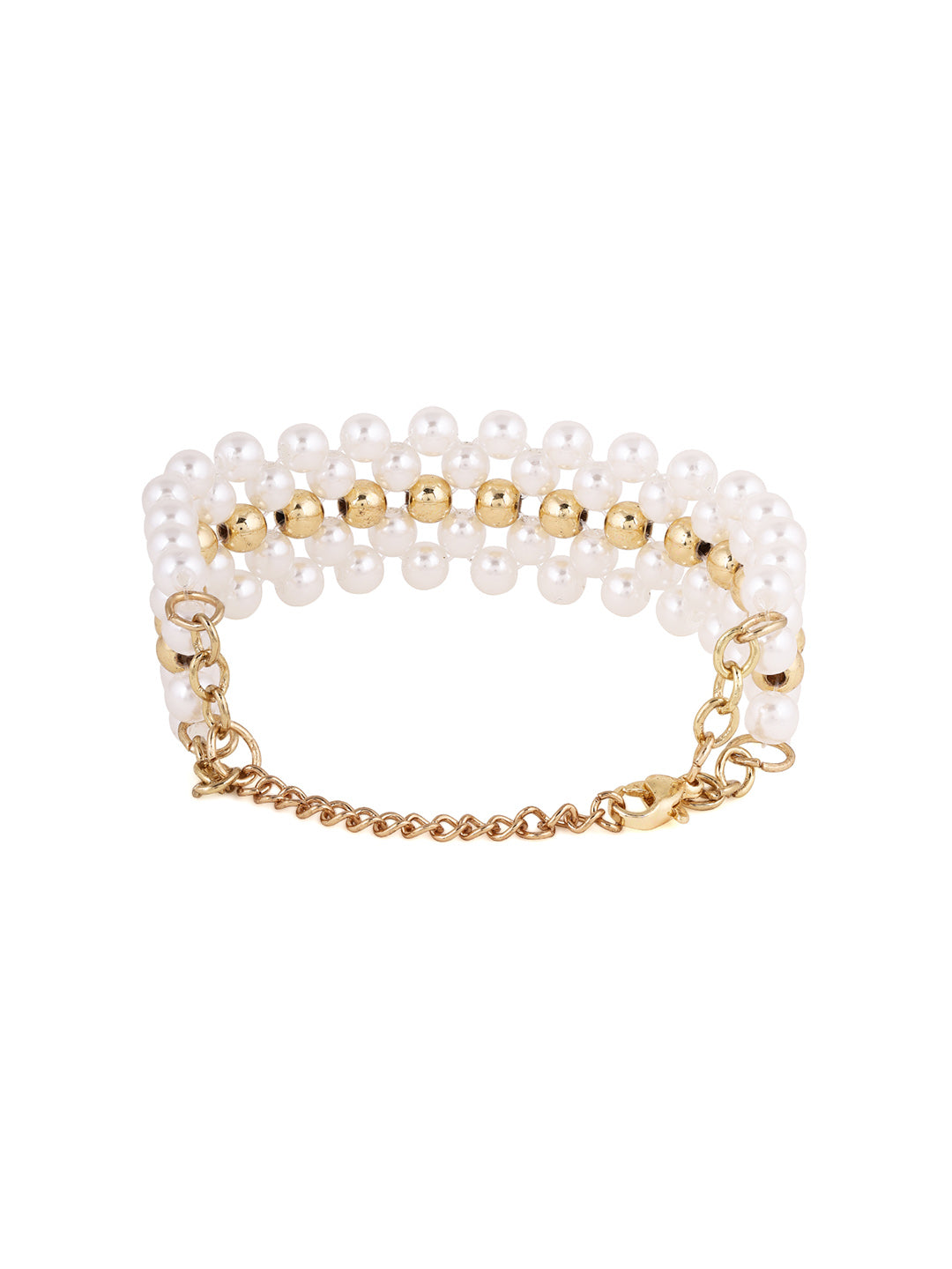 Priyaasi Pearly Gold Mesh sequenced Gold Plated Bracelet