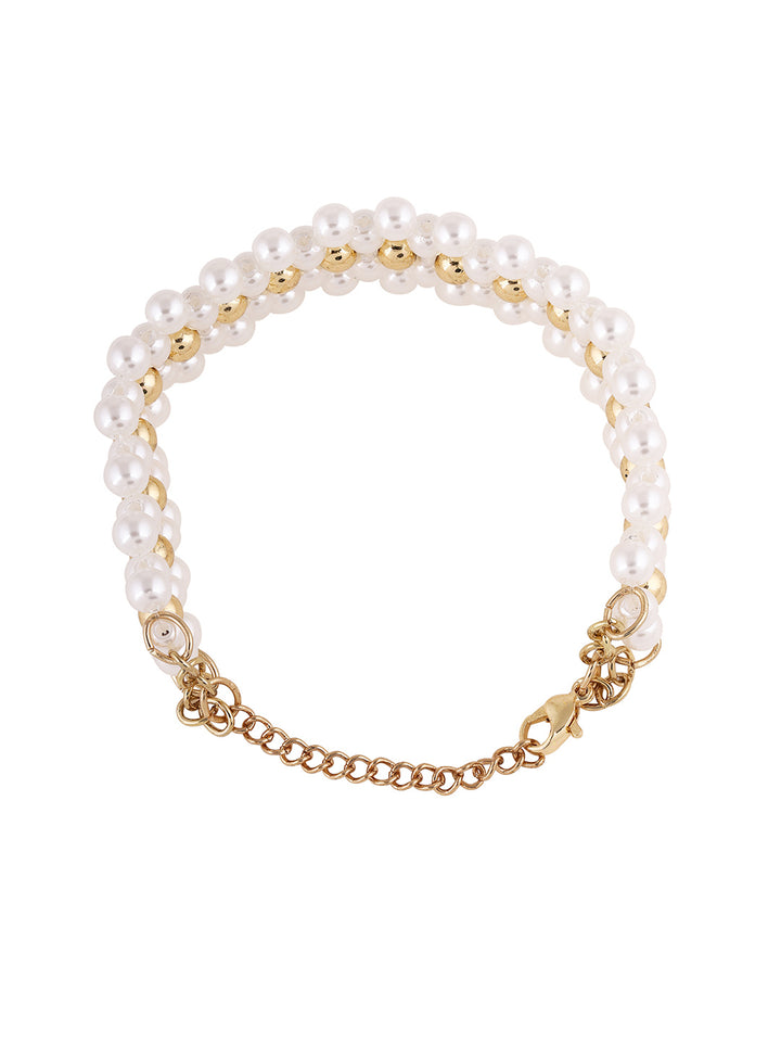 Priyaasi Pearly Gold Mesh sequenced Gold Plated Bracelet