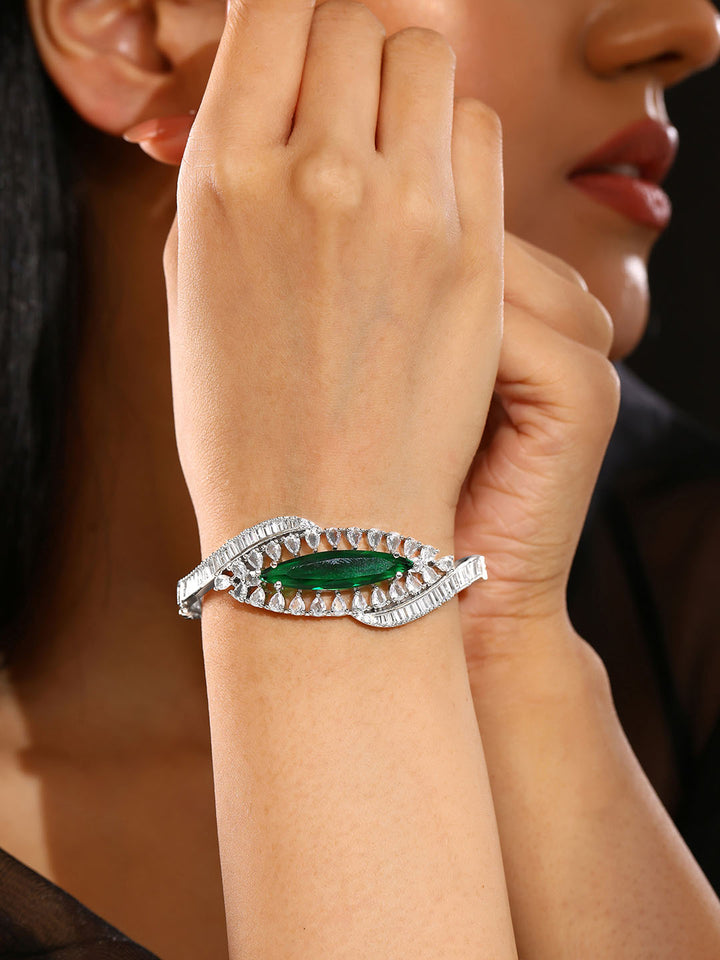 Priyaasi Green AD Stones kada Stylish Silver Plating Bracelet