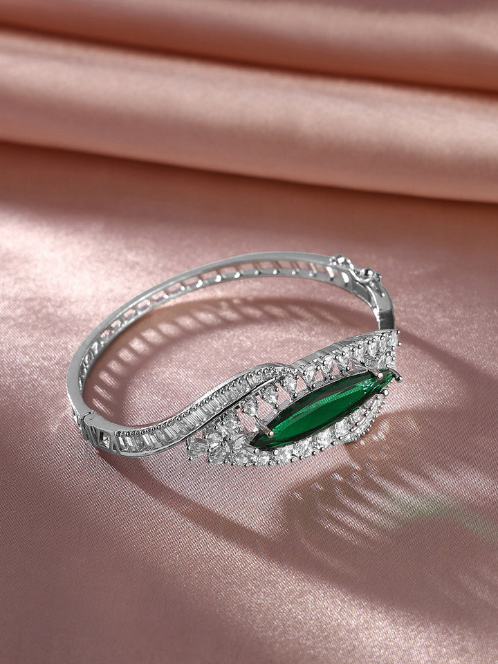 Priyaasi Green AD Stones kada Stylish Silver Plating Bracelet