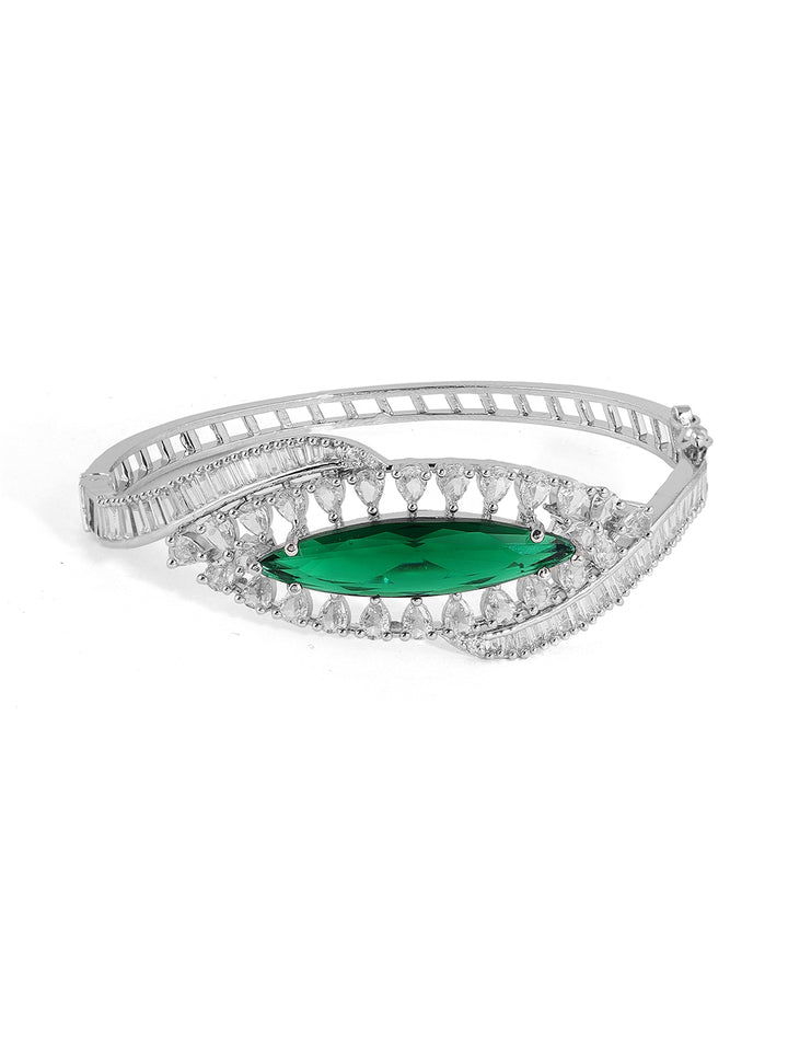 Priyaasi Green AD Stones kada Stylish Silver Plating Bracelet