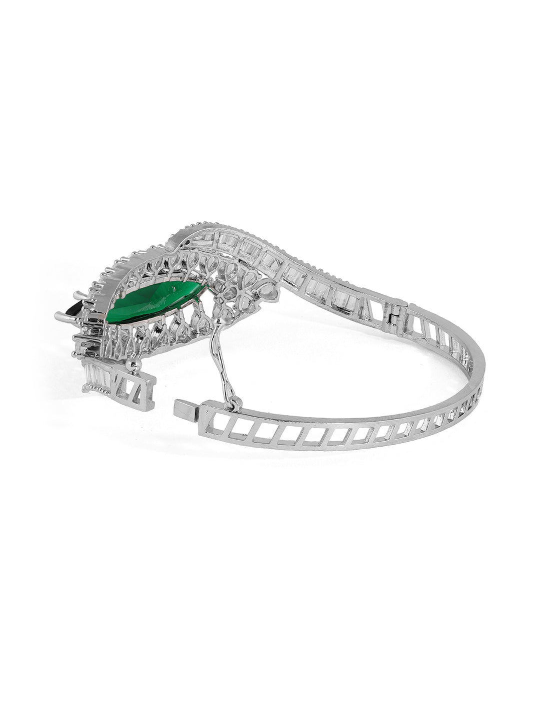 Priyaasi Green AD Stones kada Stylish Silver Plating Bracelet