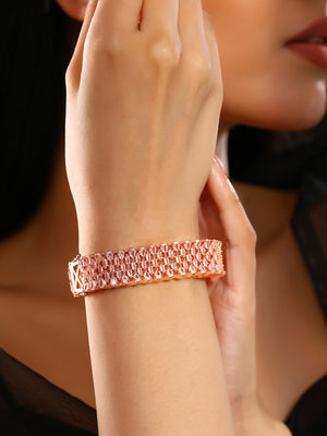 Priyaasi Rhinestone Rosegold Sequence AD Fancy Kada Bracelet