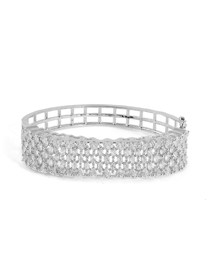 Priyaasi Silver Plating Rhinestone Plain Elegance Kada Bracelet