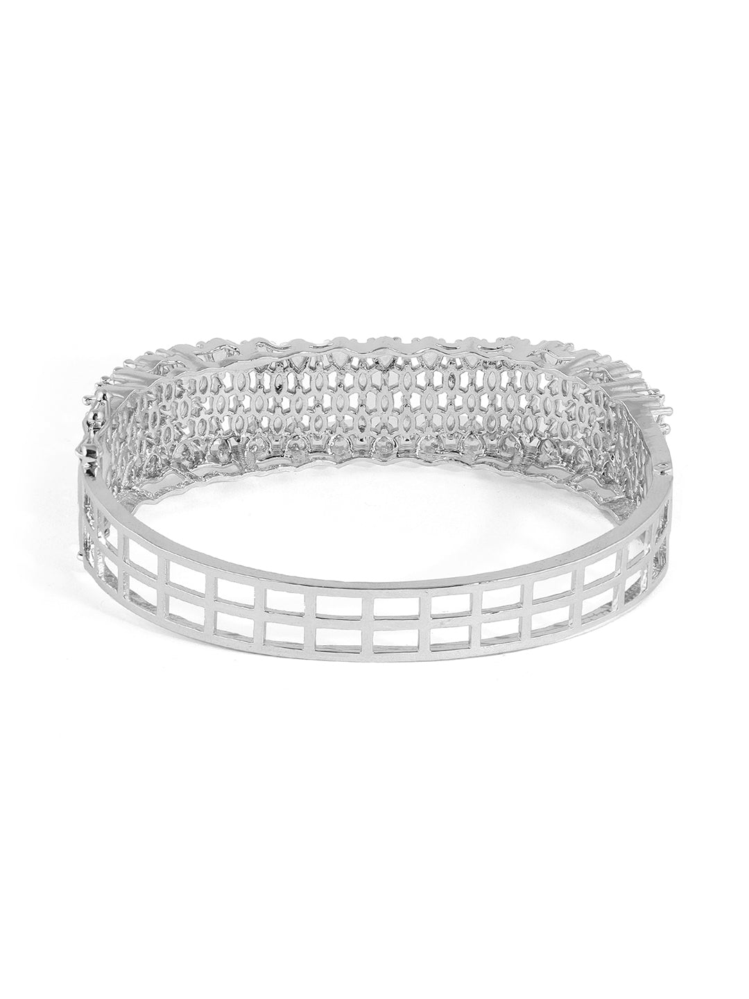 Priyaasi Silver Plating Rhinestone Plain Elegance Kada Bracelet